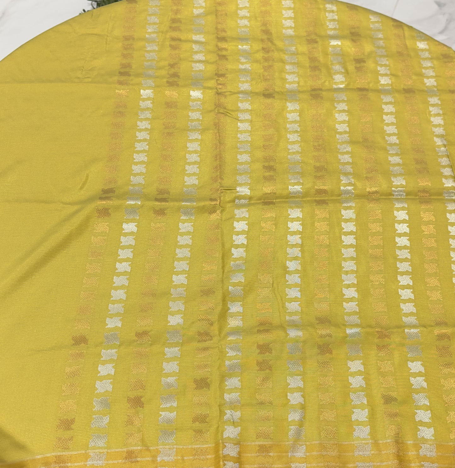 Mustard & Silver-Toned Floral Zari Silk Blend Dharmavaram Saree