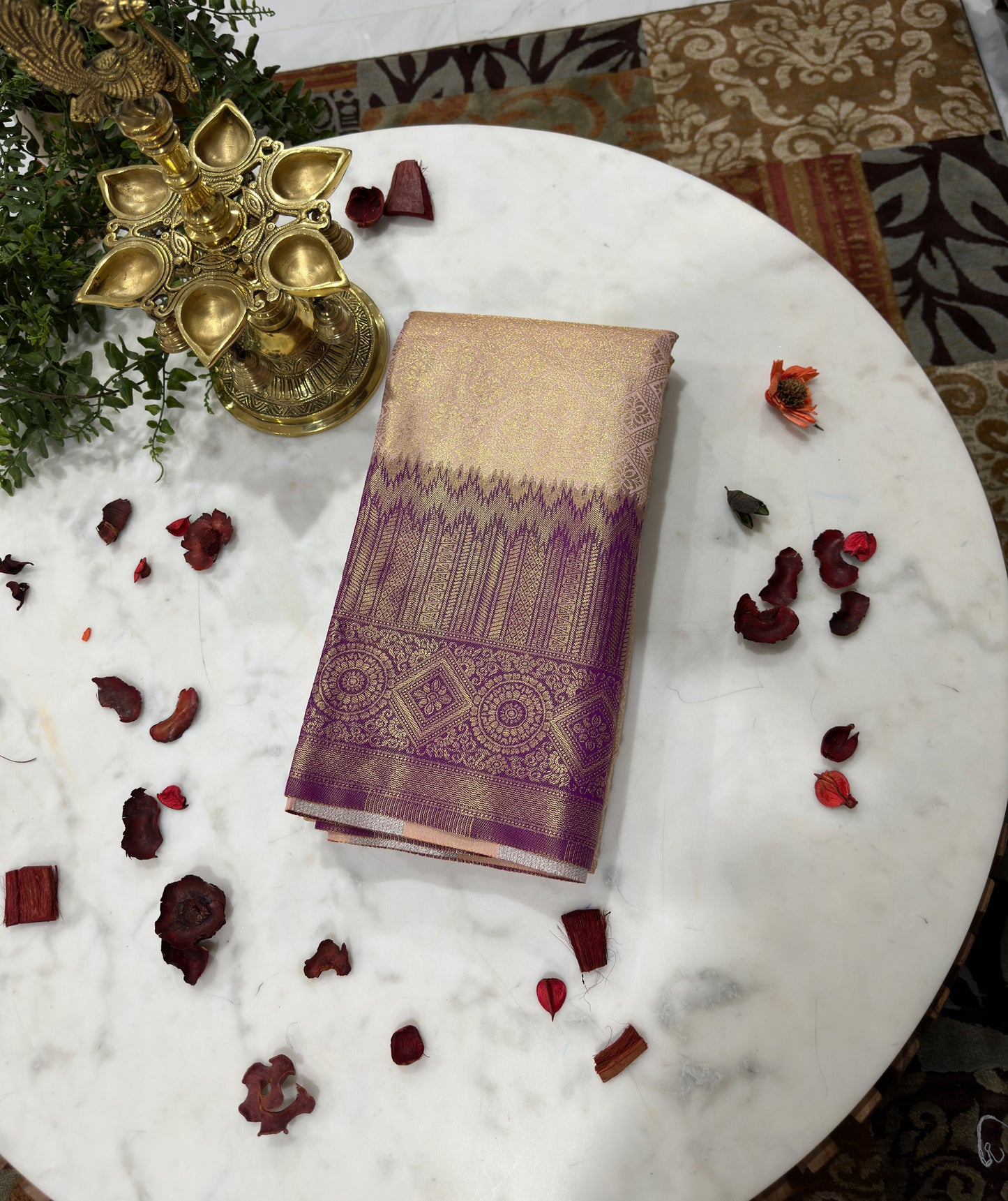 Pink & Purple Ethnic Motifs Zari Silk Blend Banarasi Saree