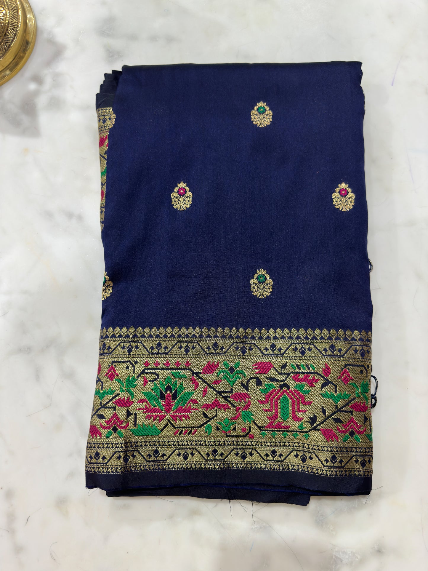 Ethnic Motifs Navy Blue Zari Silk Blend Paithani Saree
