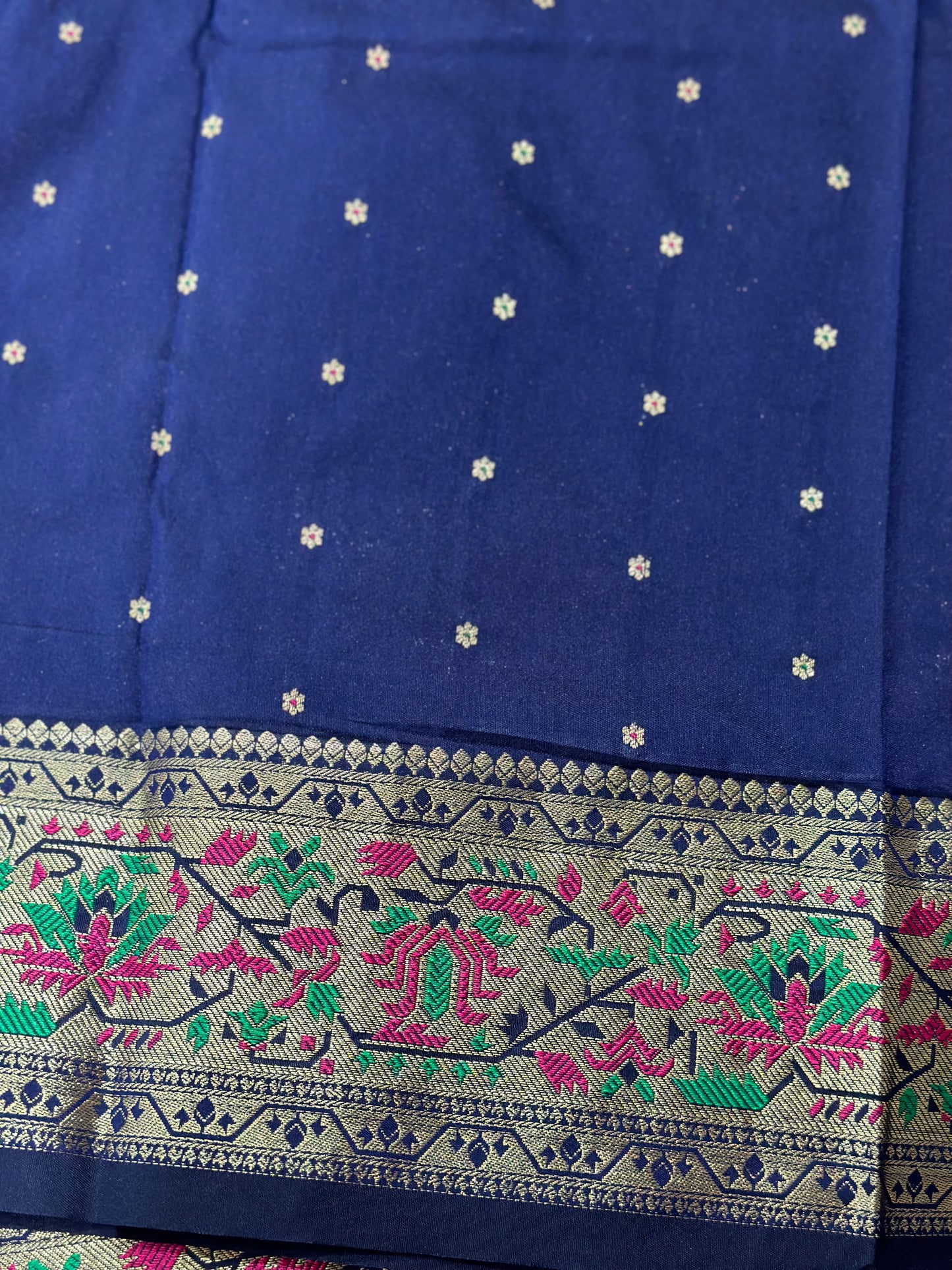 Ethnic Motifs Navy Blue Zari Silk Blend Paithani Saree