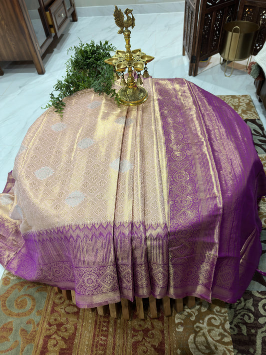 Pink & Purple Ethnic Motifs Zari Silk Blend Banarasi Saree